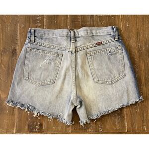 VTG Y2K RUSTLER Denim Shorts Womens 31 High Waisted Cut Off Light Wash Raw Hem
